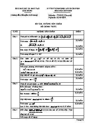 Đáp án đề thi tuyển sinh Lớp 10 chuyên môn Toán - Năm học 2019-2020 - Sở giáo dục và đào tạo Lâm Đồng